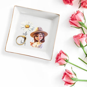 Enjoy The Little Moments Daisy And Wine Design - Personalized Custom Jewelry Dish - FAM060_SCRD