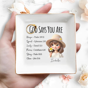 God Says You Are Unique Special Lovely Precious Strong Chosen Dish - Personalized Custom Jewelry Dish - FAM062_SCRD