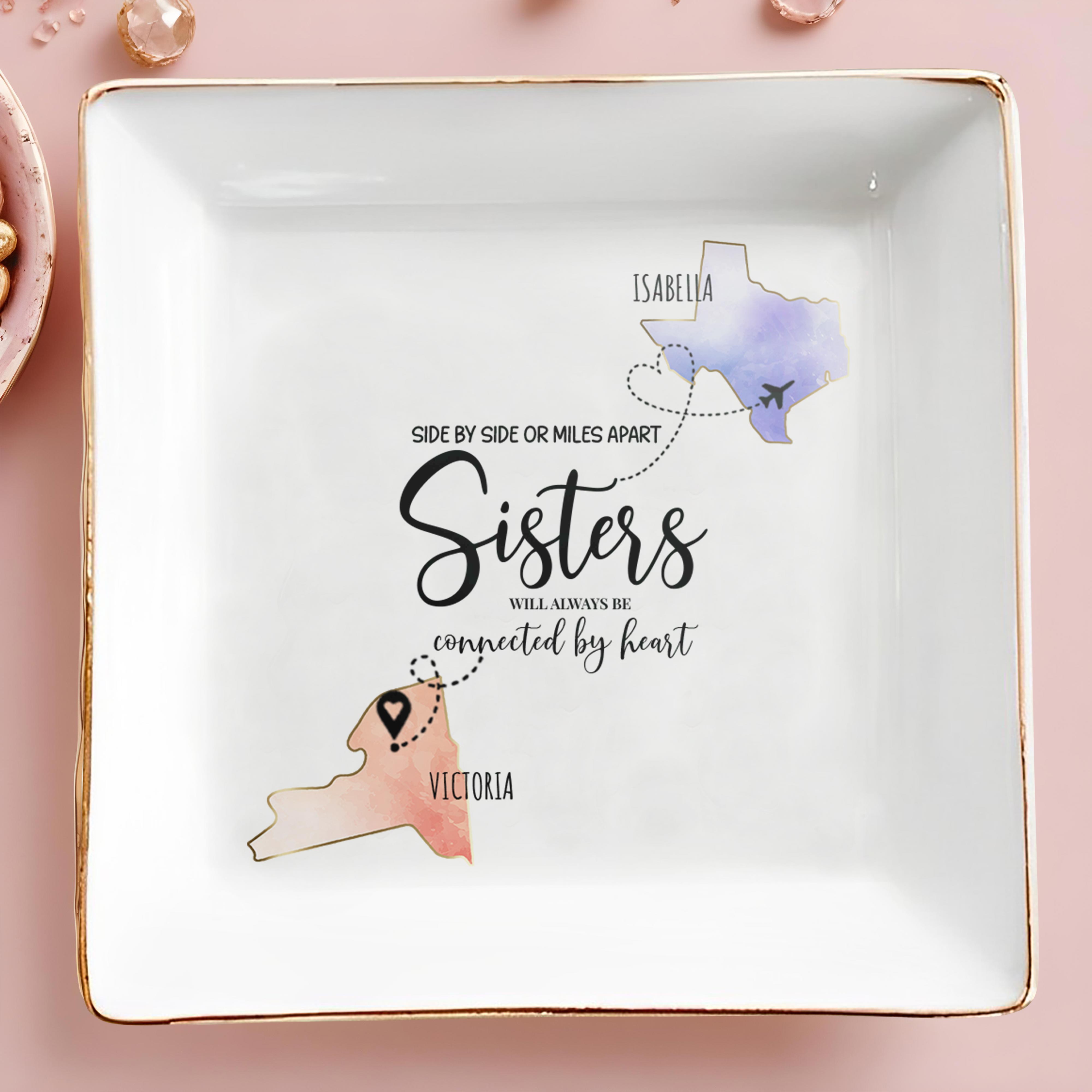 Sisters Connected By Heart - Personalized Custom Jewelry Dish - FAM063_SCRD