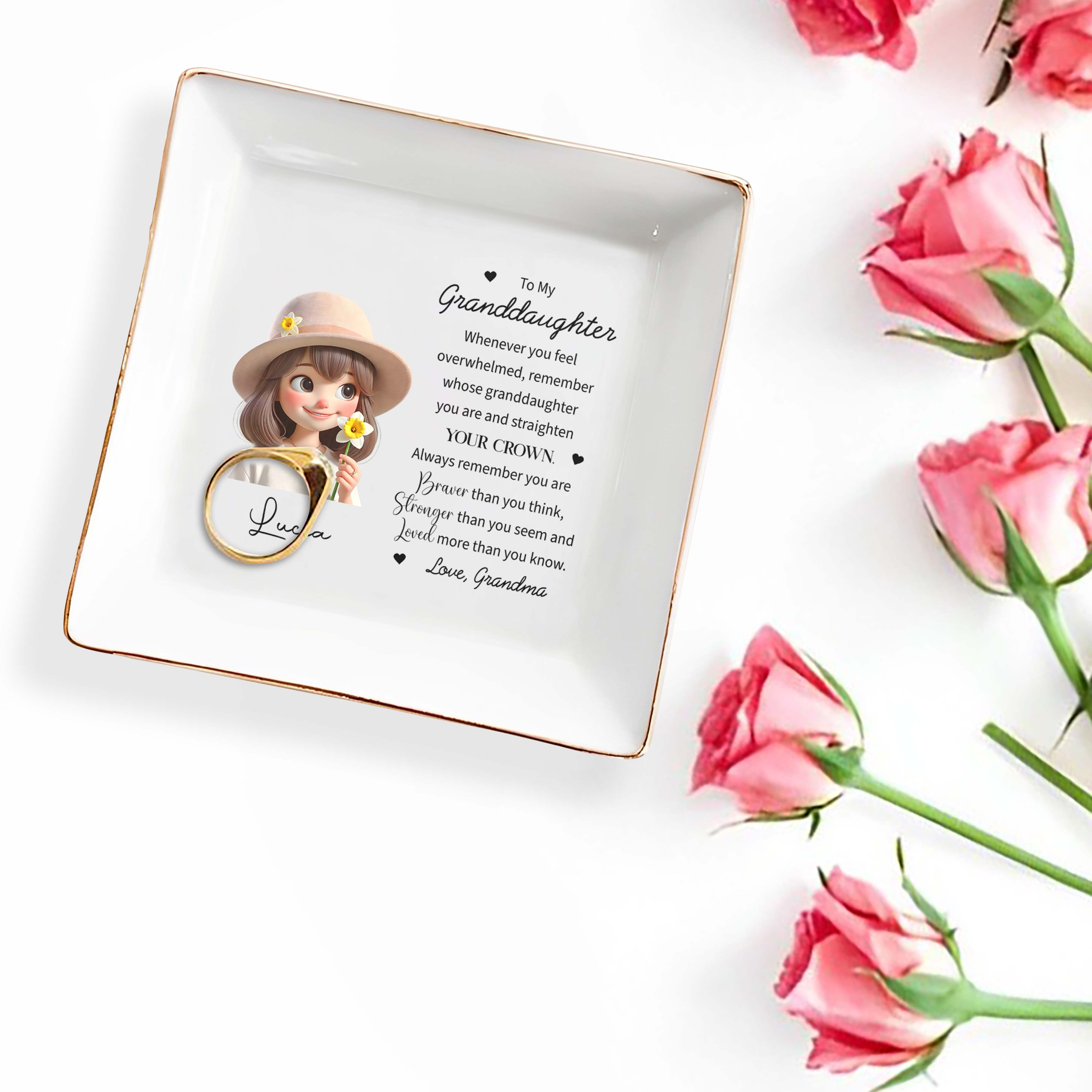 Straighten Your Crown Inspirational Quote - Personalized Custom Jewelry Dish - FAM068_SCRD