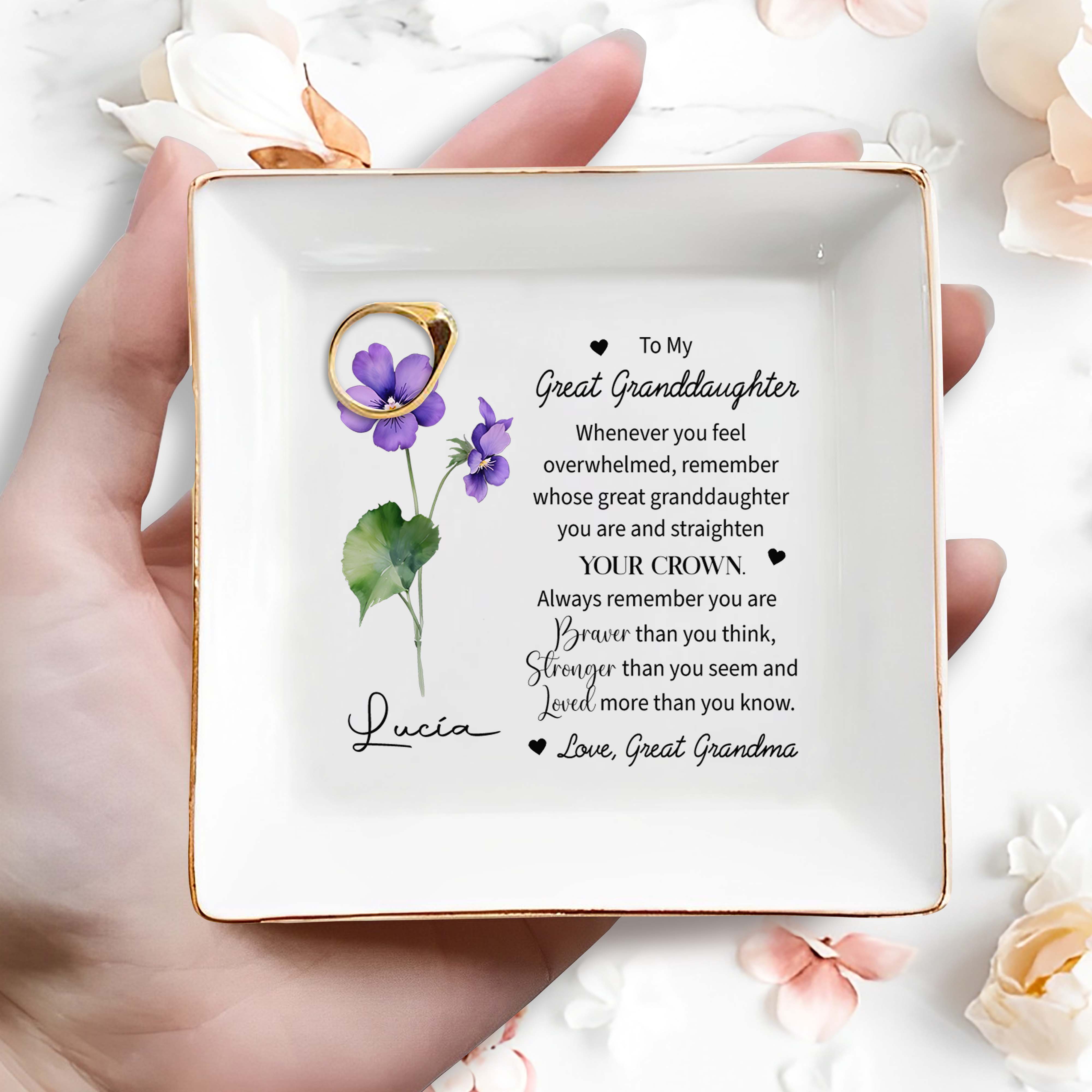 Straighten Your Crown Great Granddaughter Reminder - Personalized Custom Jewelry Dish - FAM083_SCRD