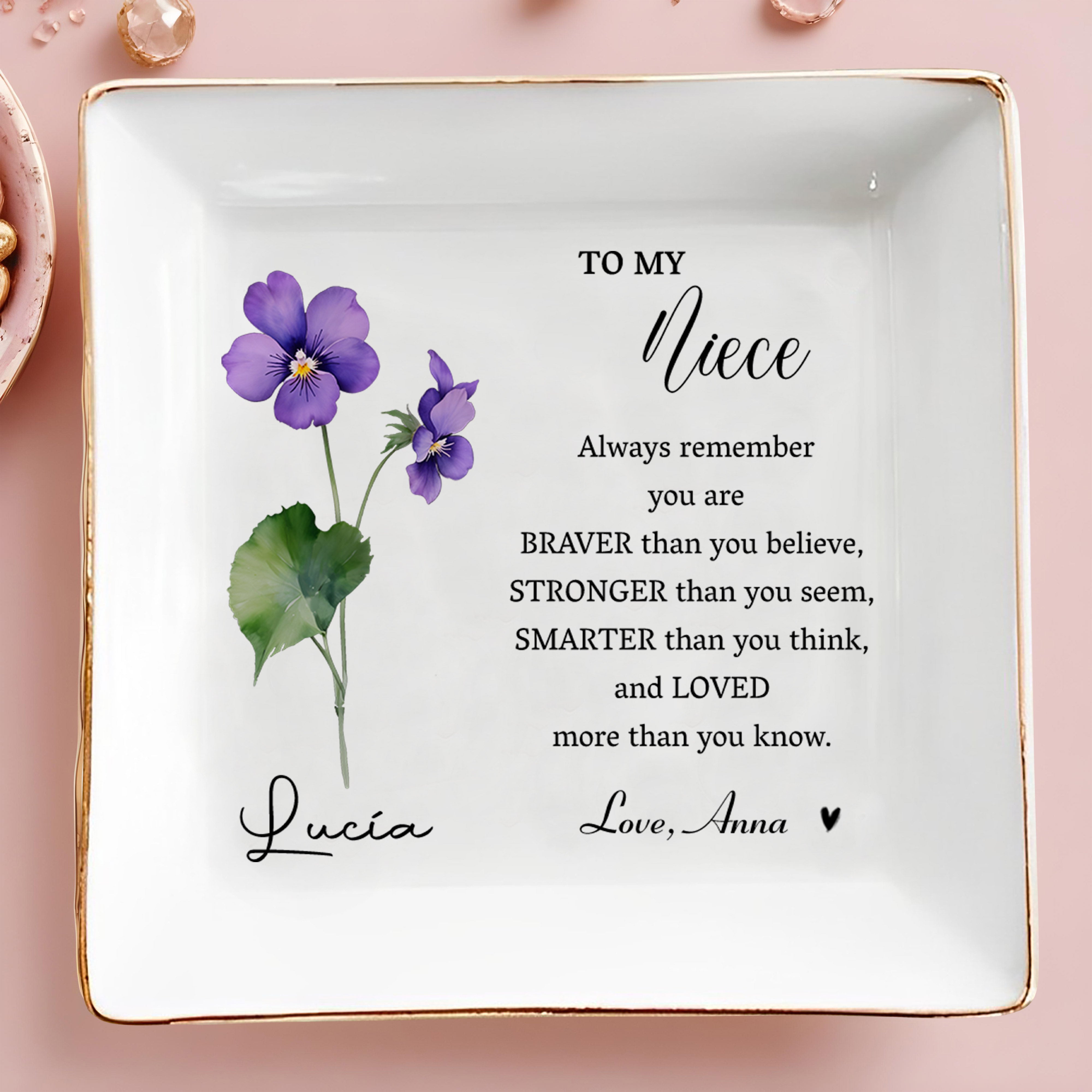 Always Remember You Are Braver, Stronger, Smarter, With Violet Flowers - Personalized Custom Jewelry Dish - FAM117_SCRD