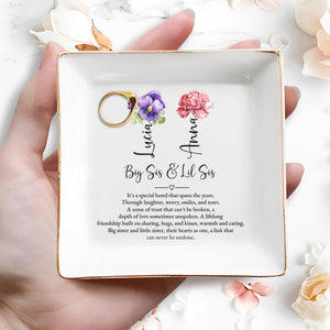 Big Sis & Lil Sis Special Bond With Flowers Design - Personalized Custom Jewelry Dish - FAM134_SCRD