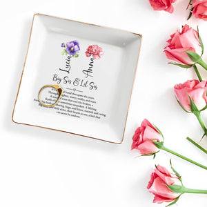 Big Sis & Lil Sis Special Bond With Flowers Design - Personalized Custom Jewelry Dish - FAM134_SCRD