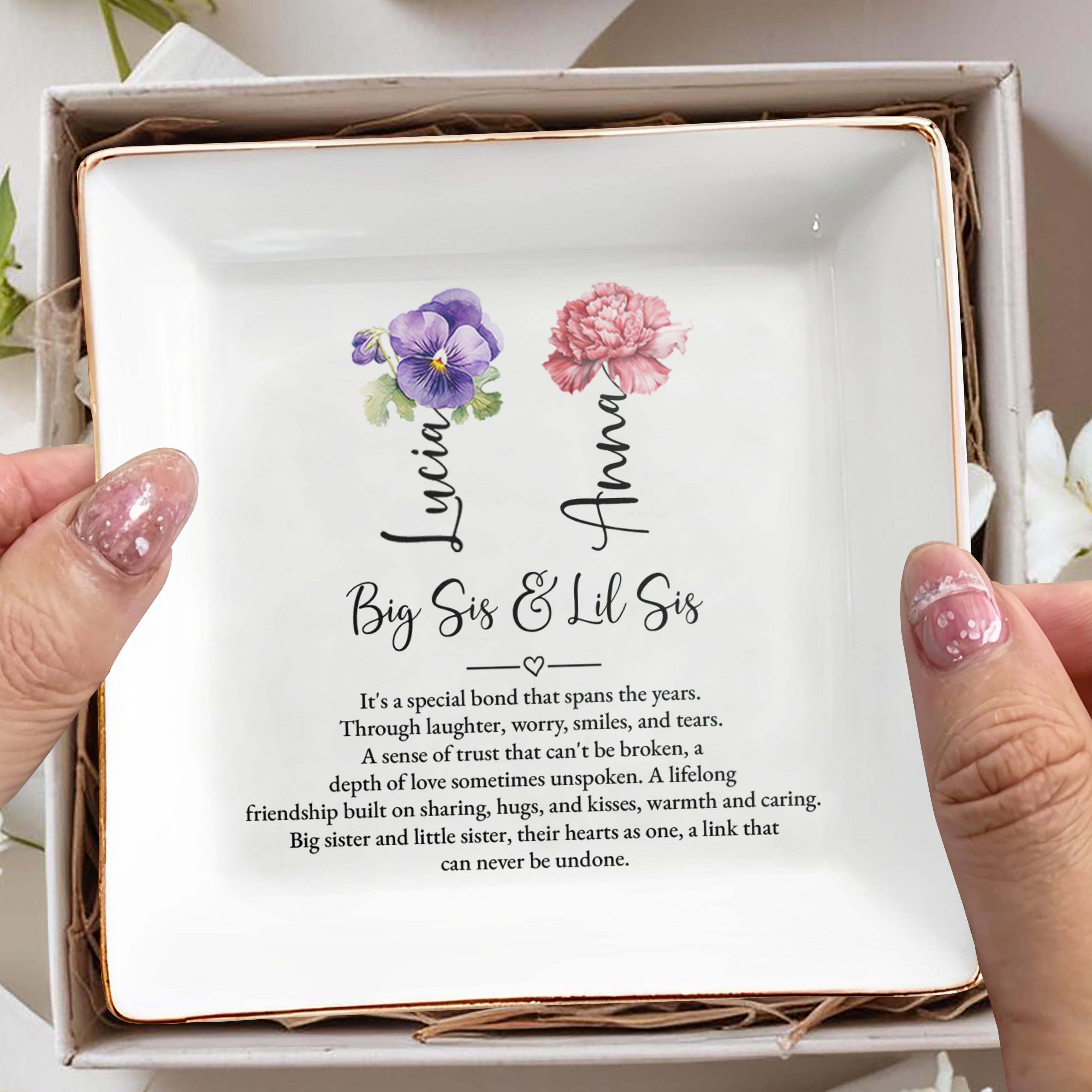 Big Sis & Lil Sis Special Bond With Flowers Design - Personalized Custom Jewelry Dish - FAM134_SCRD