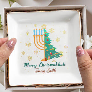 Merry Chrismukkah Christmas Tree And Menorah Design - Personalized Custom Jewelry Dish - FAM142_SCRD