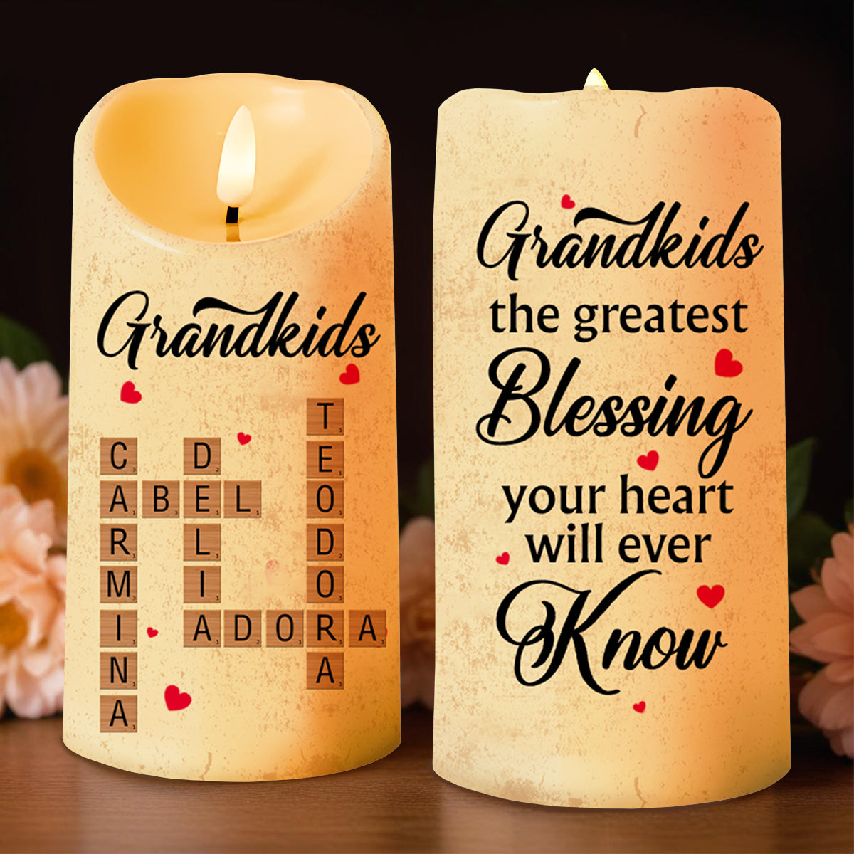 Grandkids the Greatest Blessing Your Heart Will Ever Know - Personalized Custom LED Candle - FAM183_LECA