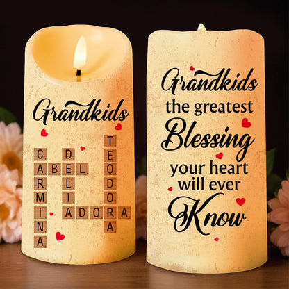 Grandkids the Greatest Blessing Your Heart Will Ever Know - Personalized Custom LED Candle - FAM183_LECA