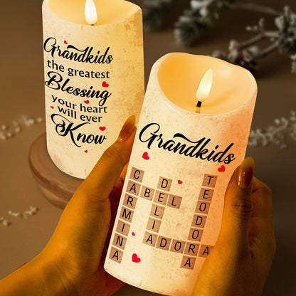 Grandkids the Greatest Blessing Your Heart Will Ever Know - Personalized Custom LED Candle - FAM183_LECA