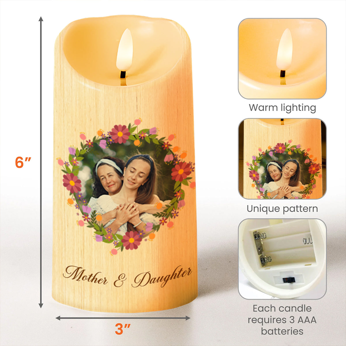 No Matter Where We Go, Always Have Each Other Floral Wreath Design - Personalized Custom LED Candle - FAM184_LECA