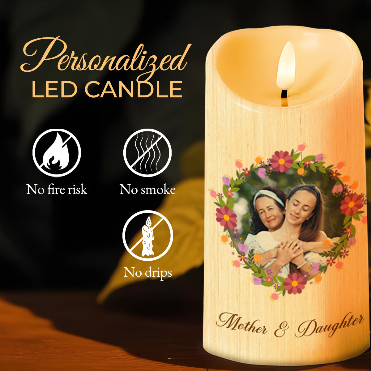 No Matter Where We Go, Always Have Each Other Floral Wreath Design - Personalized Custom LED Candle - FAM184_LECA