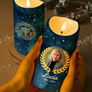 Love And Light Menorah And Stars Design - Personalized Custom LED Candle - FAM208_LECA