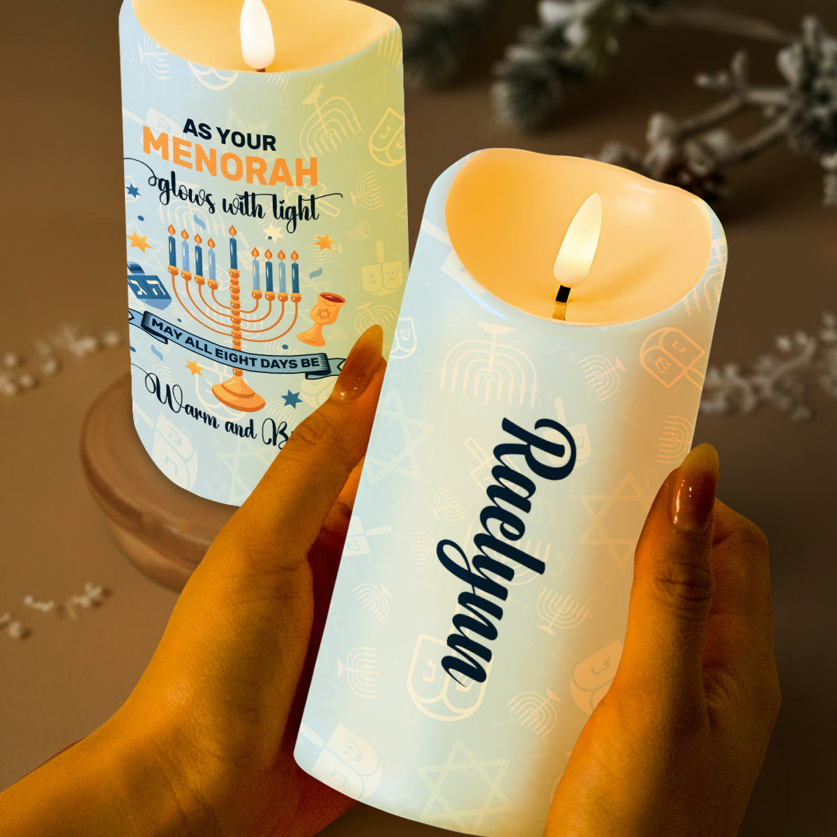 Menorah Glow And Brightness For Eight Warm Days - Personalized Custom LED Candle - FAM210_LECA