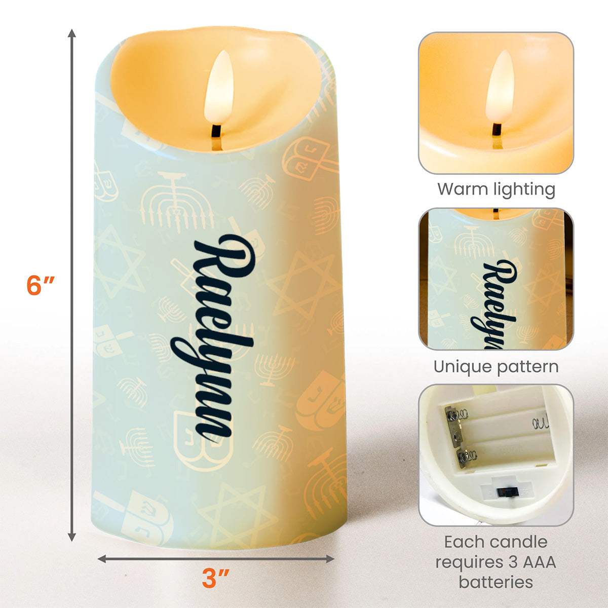 Menorah Glow And Brightness For Eight Warm Days - Personalized Custom LED Candle - FAM210_LECA