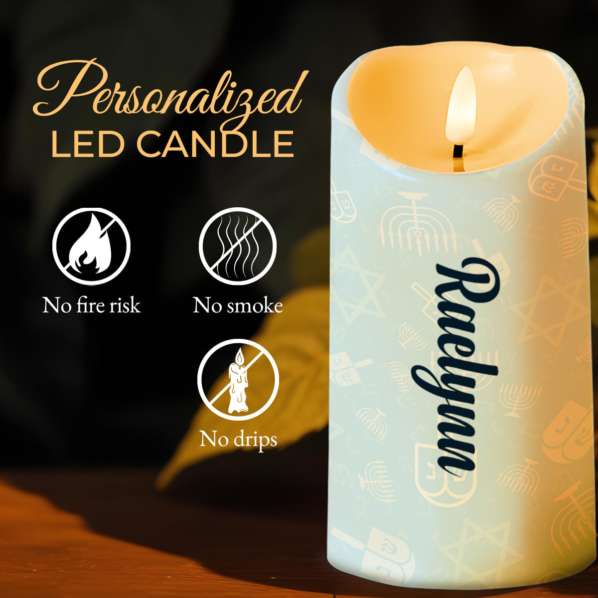 Menorah Glow And Brightness For Eight Warm Days - Personalized Custom LED Candle - FAM210_LECA