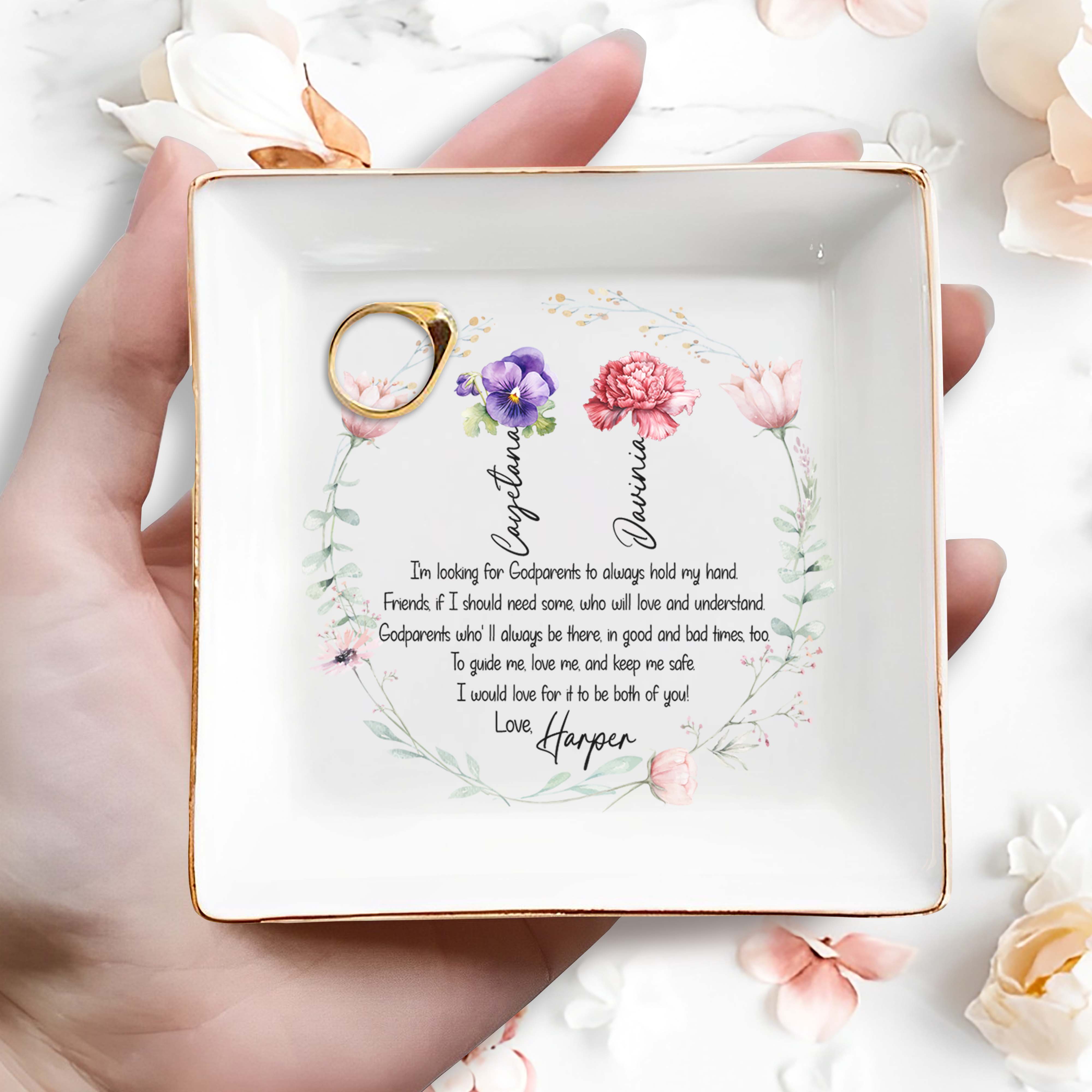 Looking For Godparents To Always Hold My Hand And Keep Me Safe - Personalized Custom Jewelry Dish - FAM214_SCRD