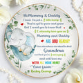 Hi Mommy & Daddy, I Know I'm Just A Little Bump, Elephant and Hearts - Personalized Custom Jewelry Dish, Ceramic Dish, Round Shape - FAM290_RCRF