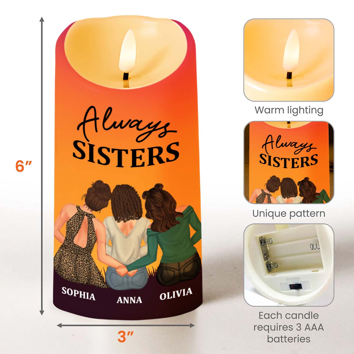 Always Sisters The Bond Between Us Forever Unity Candle - Personalized Custom LED Candle - FAM296_LECA