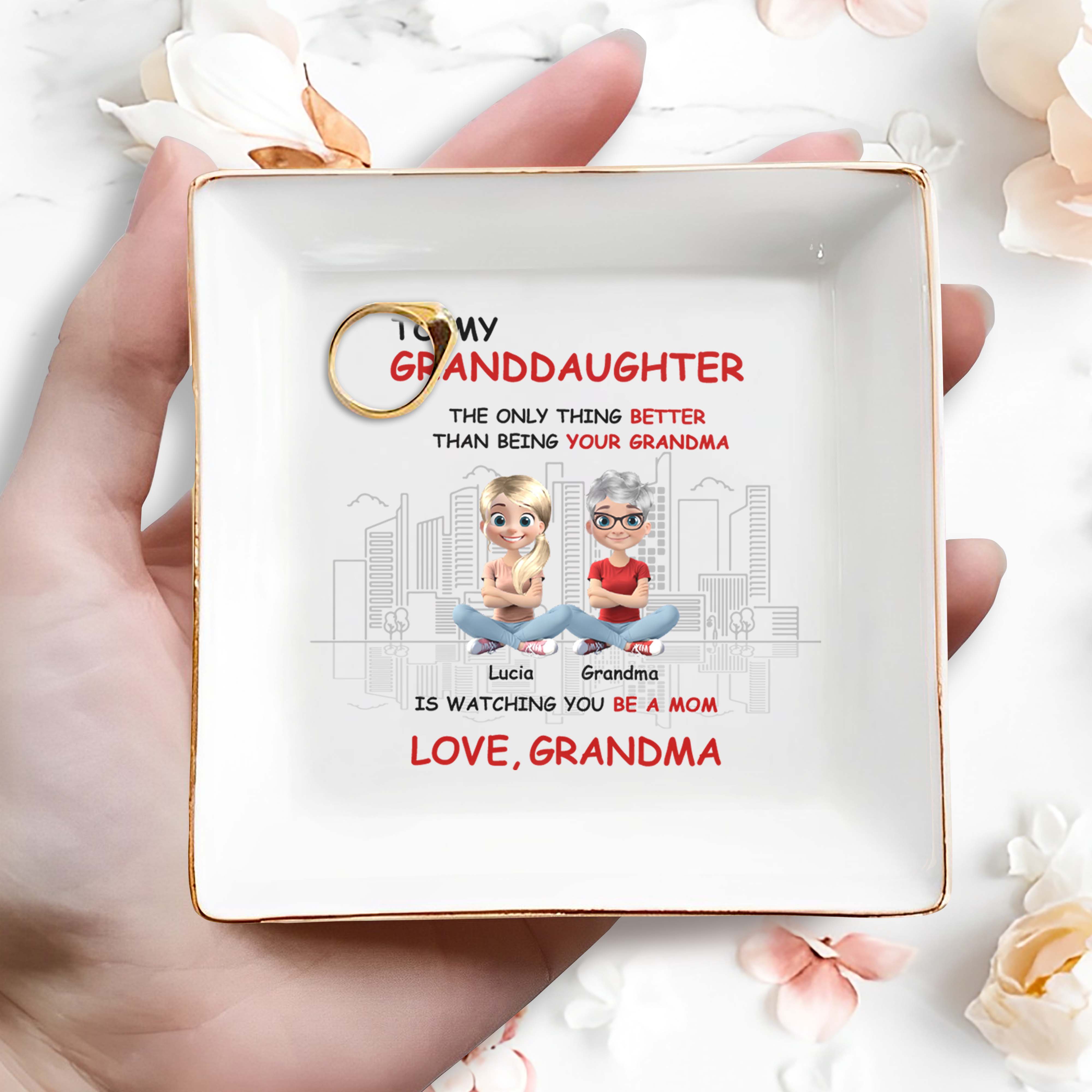 To My Granddaughter, The Only Thing Better Than Being Your Grandma, Grandmother And Granddaughter - Personalized Custom Jewelry Dish, Square Ceramic Dish - FAM307_SCRD