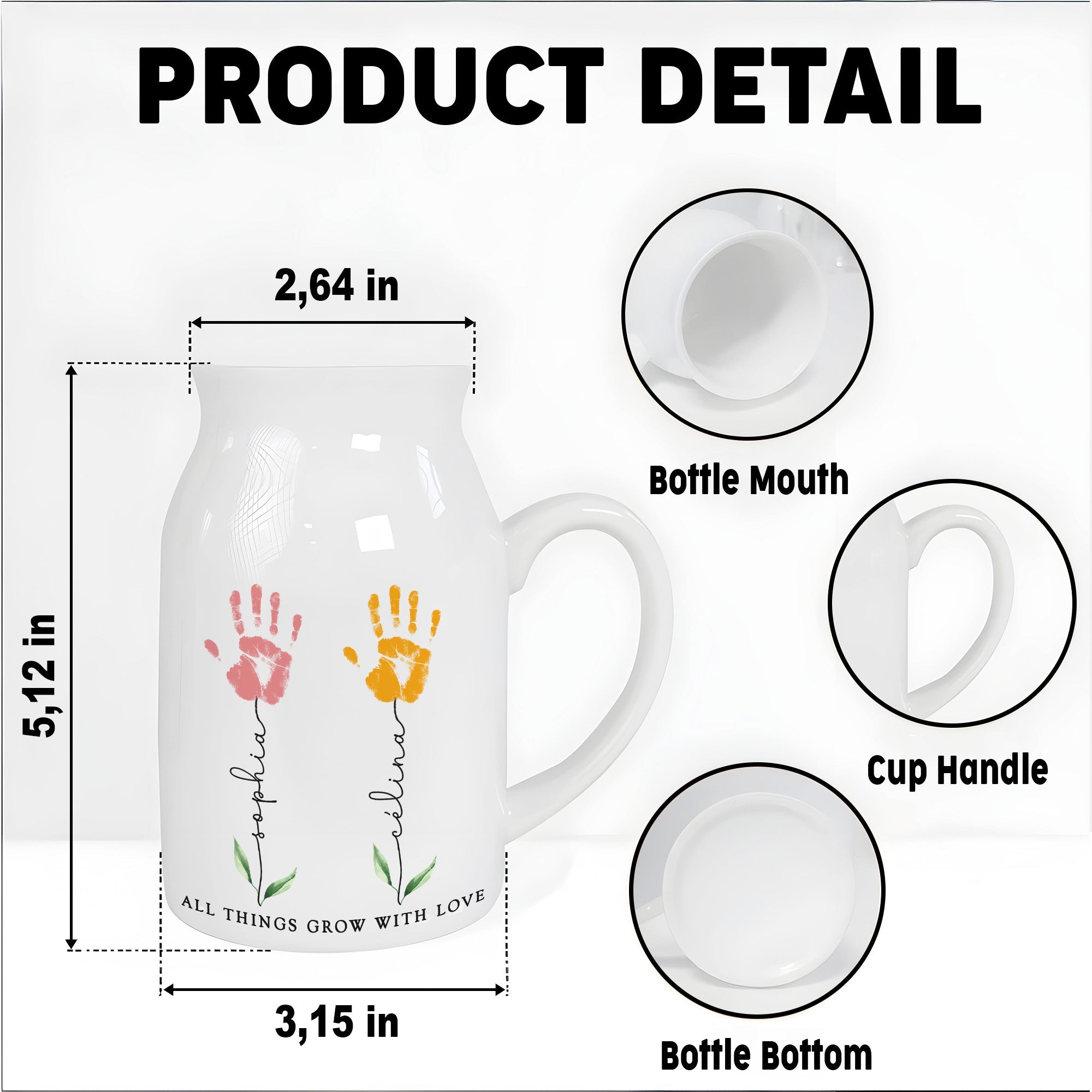 All Things Grow With Love, Handprints and Flowers - Personalized Ceramic Flower Vase
