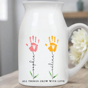 All Things Grow With Love, Handprints and Flowers - Personalized Ceramic Flower Vase