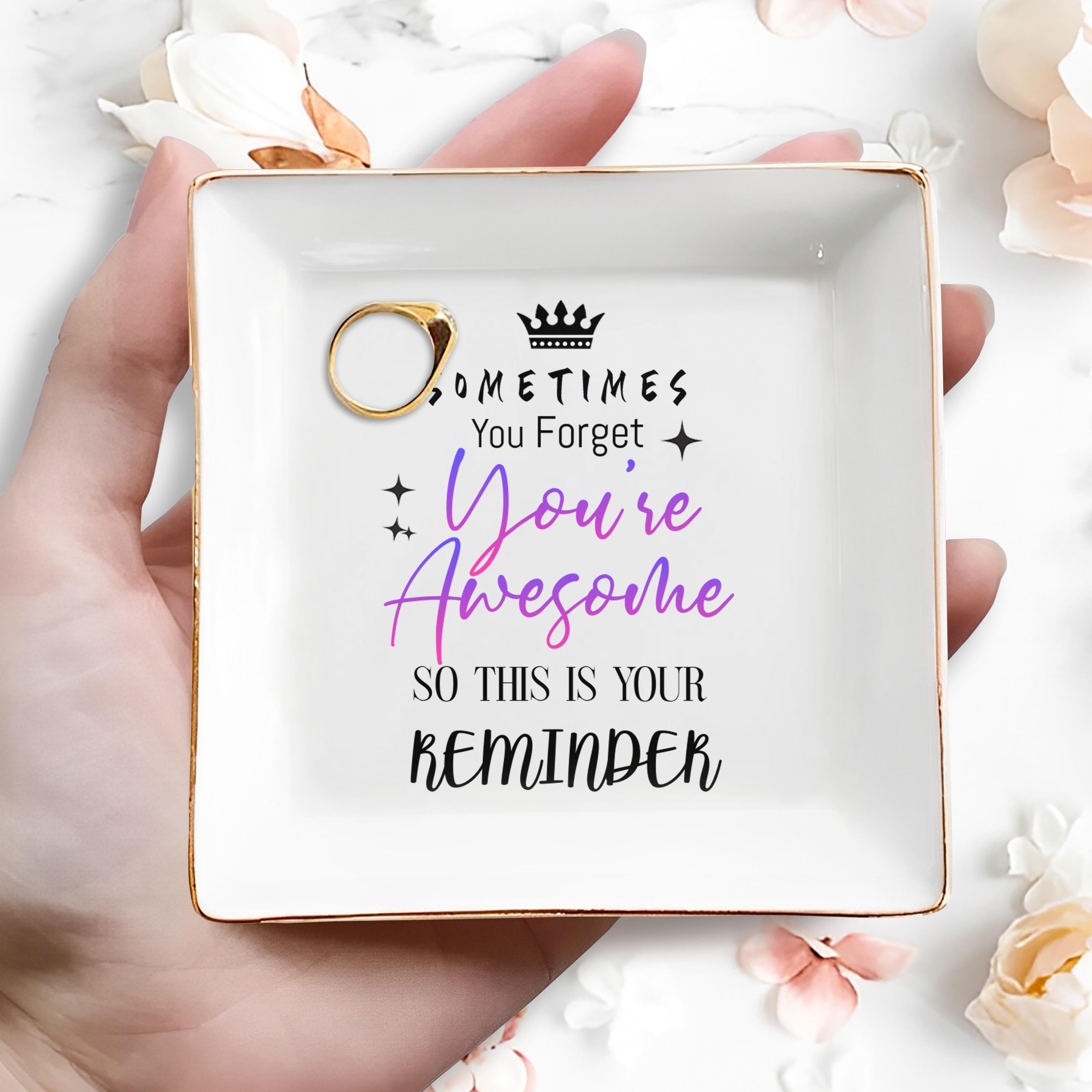 Sometimes You Forget You're Awesome Reminder - Personalized Custom Jewelry Dish, Square Ceramic Dish - FAM355_SCRD