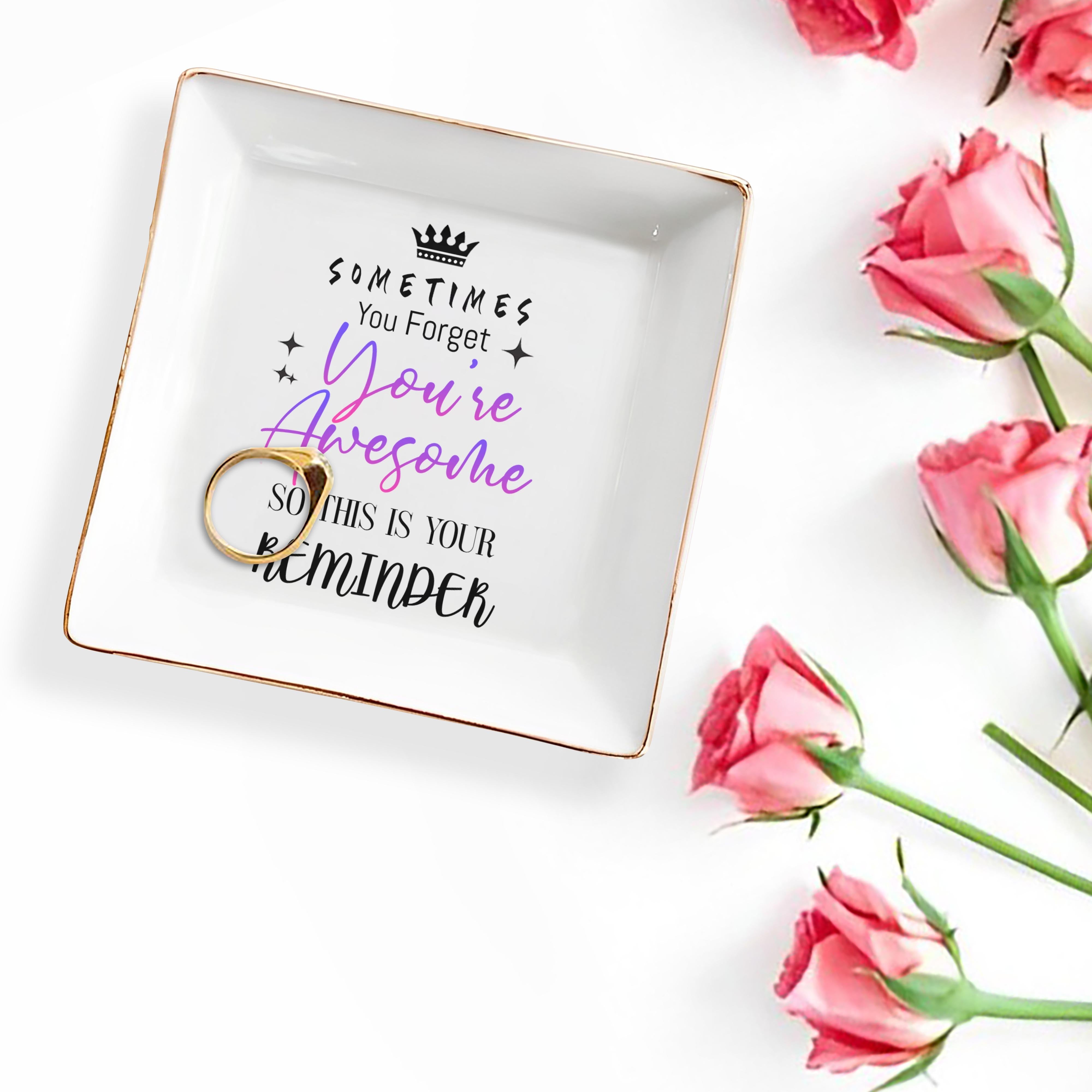 Sometimes You Forget You're Awesome Reminder - Personalized Custom Jewelry Dish, Square Ceramic Dish - FAM355_SCRD
