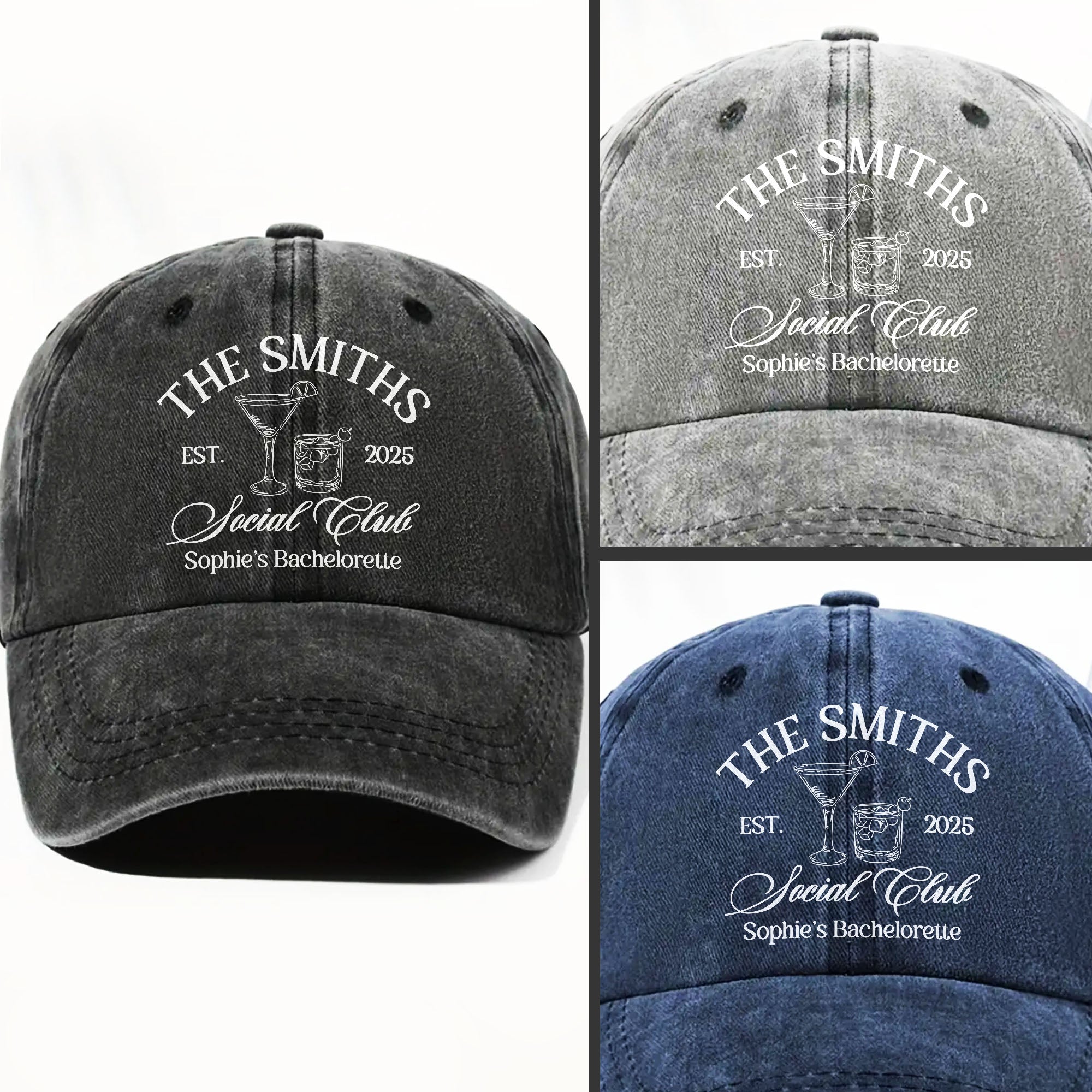 Social Club Sophie's Bachelorette Celebration Cap - Personalized Custom Washed Denim Cap - FAM468_WDCAP