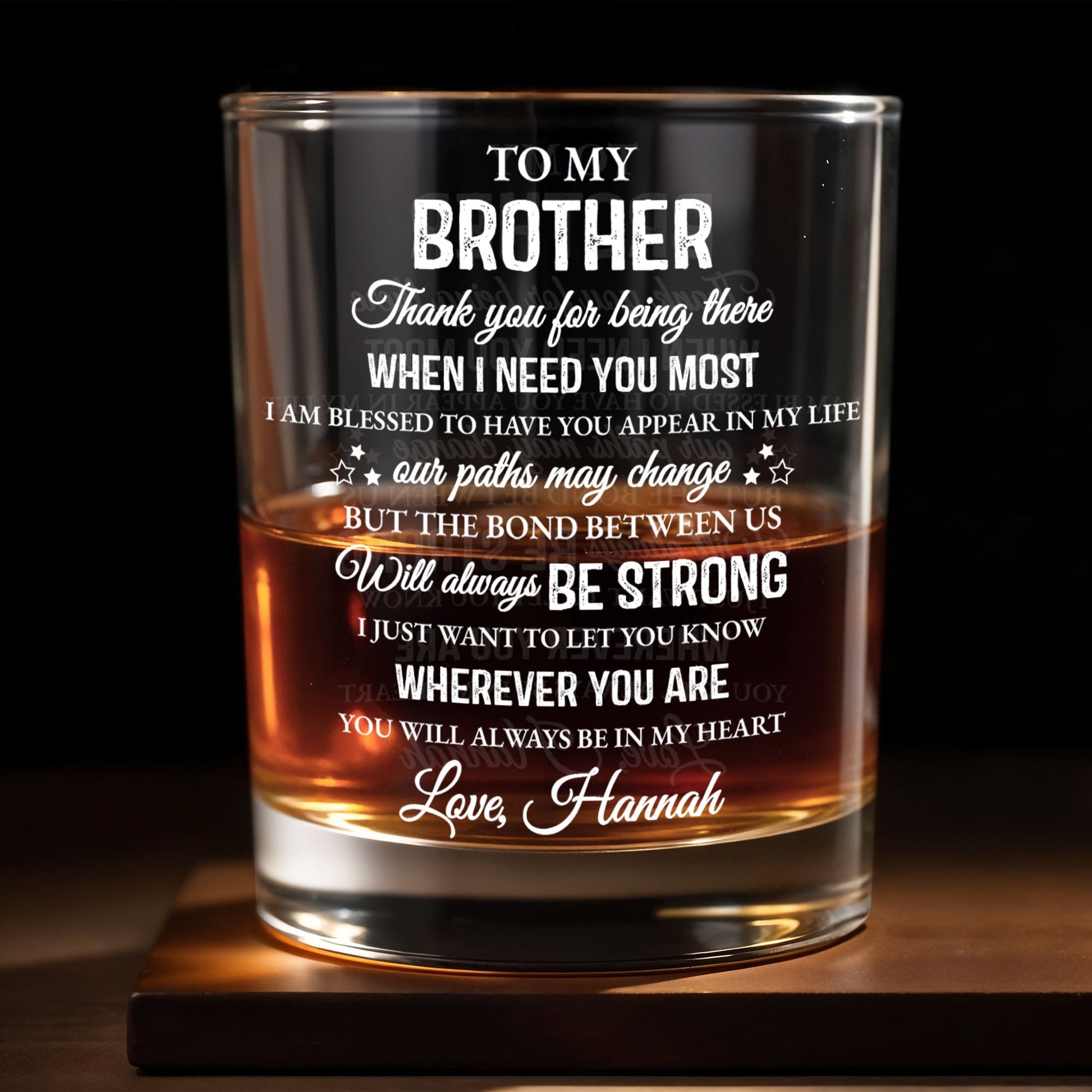 To My Brother, Thank You For Being There, Text Design - Personalized Custom Whiskey Glass - FAM598_RWG