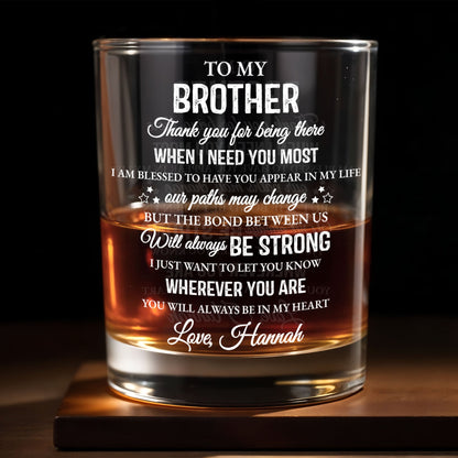To My Brother, Thank You For Being There, Text Design - Personalized Custom Whiskey Glass - FAM598_RWG