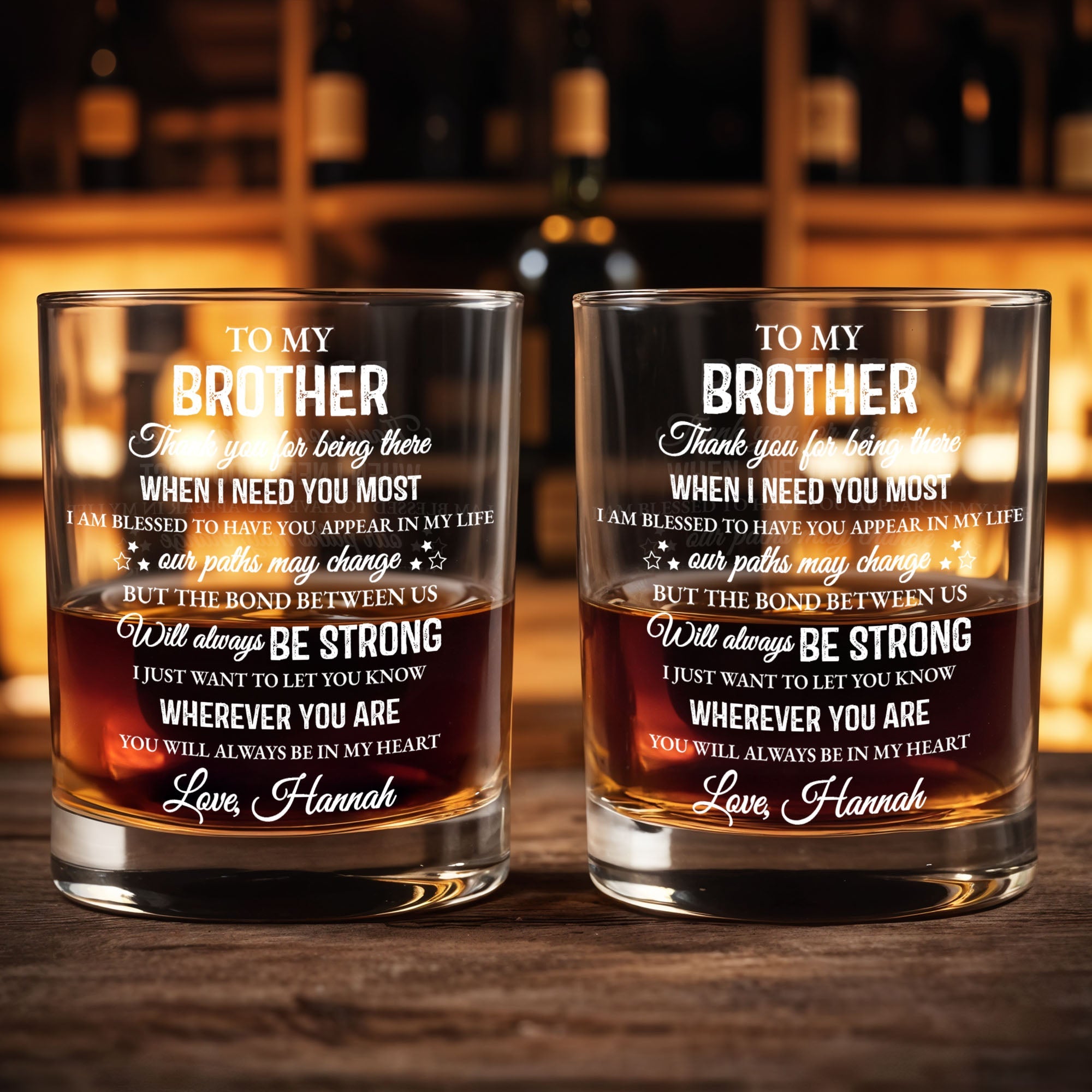 To My Brother, Thank You For Being There, Text Design - Personalized Custom Whiskey Glass - FAM598_RWG
