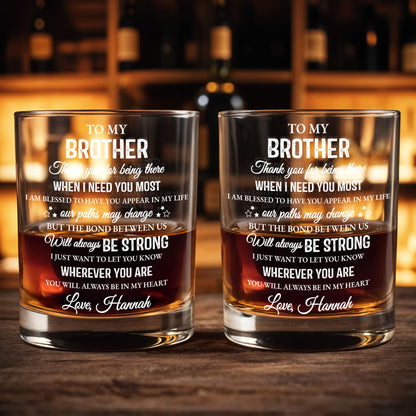 To My Brother, Thank You For Being There, Text Design - Personalized Custom Whiskey Glass - FAM598_RWG