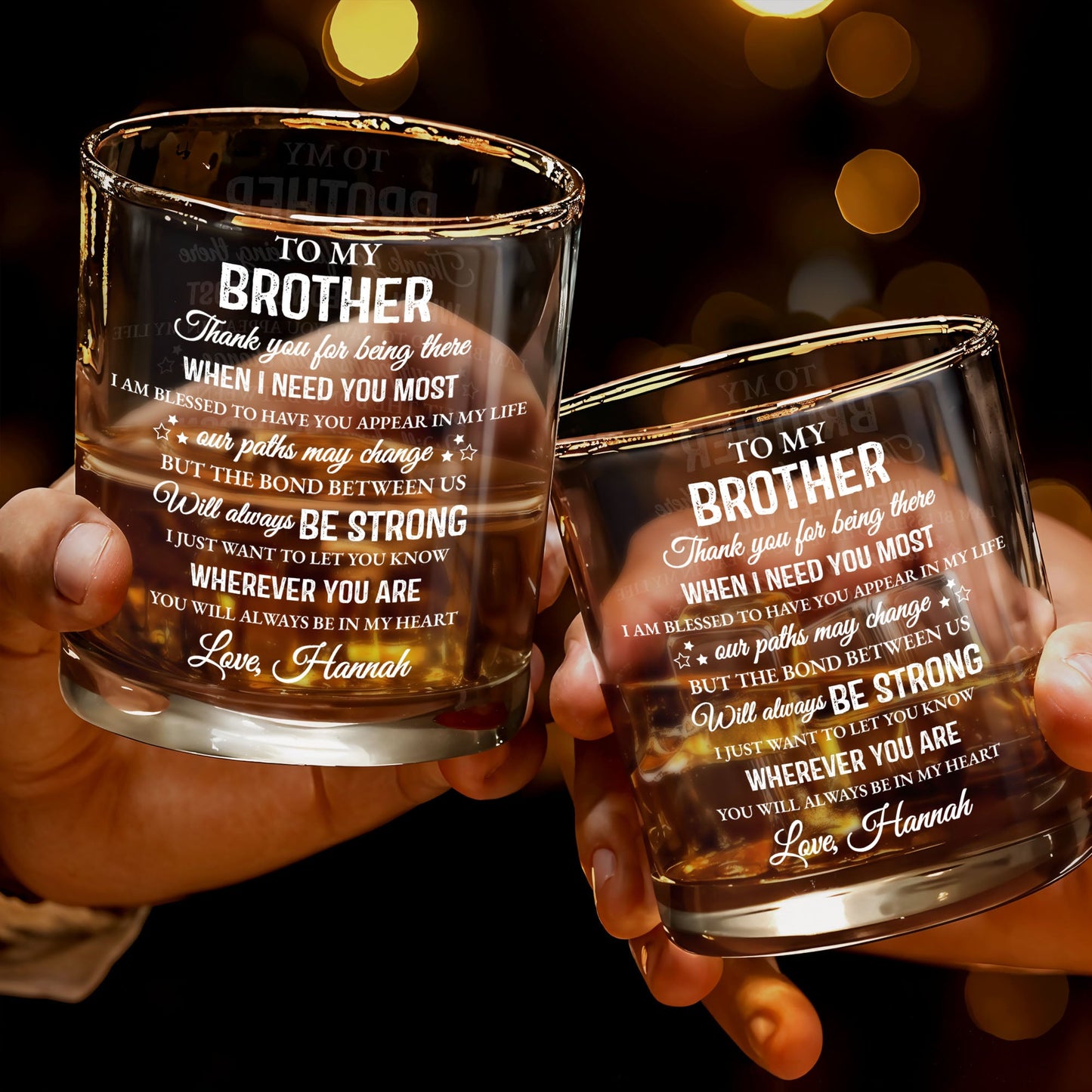 To My Brother, Thank You For Being There, Text Design - Personalized Custom Whiskey Glass - FAM598_RWG