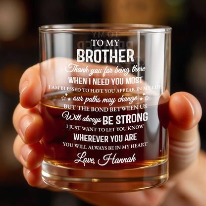 To My Brother, Thank You For Being There, Text Design - Personalized Custom Whiskey Glass - FAM598_RWG