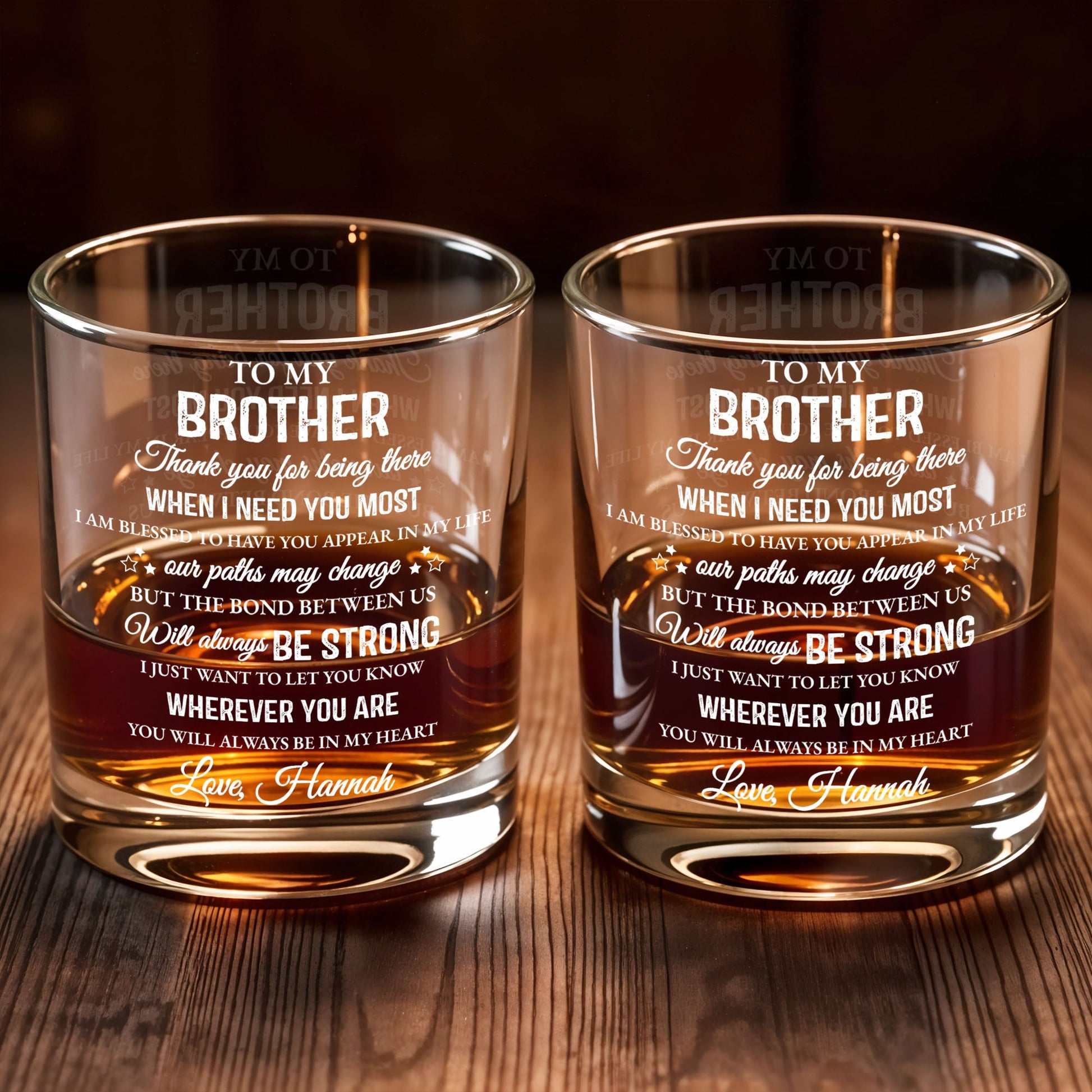 To My Brother, Thank You For Being There, Text Design - Personalized Custom Whiskey Glass - FAM598_RWG
