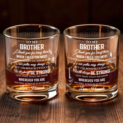 To My Brother, Thank You For Being There, Text Design - Personalized Custom Whiskey Glass - FAM598_RWG