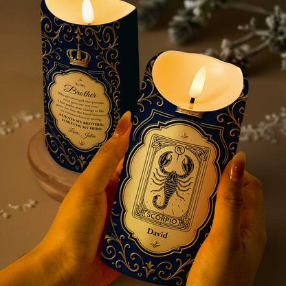 To My Brother, The Greatest Gift, Zodiac Sign And Crown Design - Personalized Custom LED Candle - FAM665_LECA