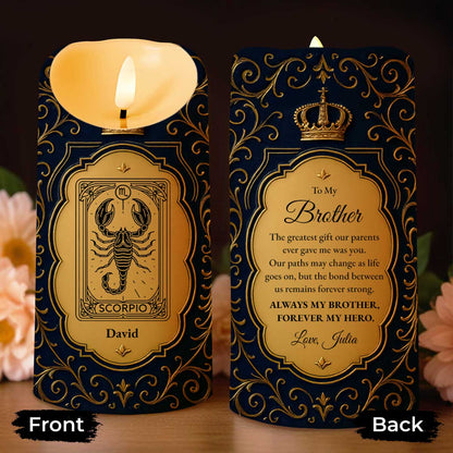 To My Brother, The Greatest Gift, Zodiac Sign And Crown Design - Personalized Custom LED Candle - FAM665_LECA