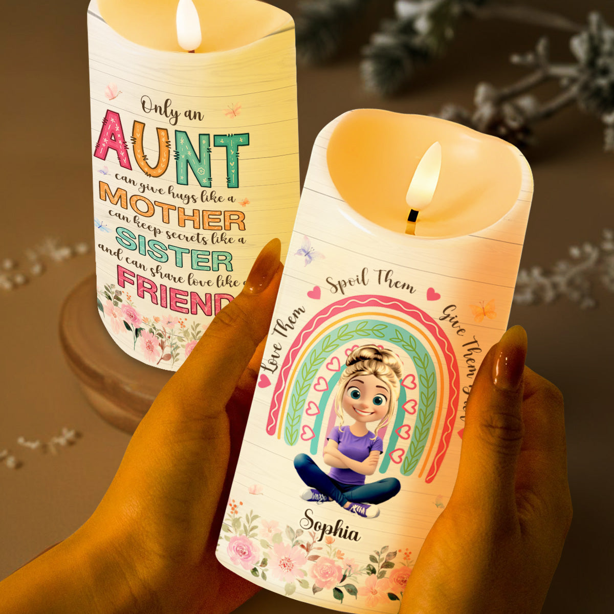 Only An Aunt Can Give Hugs Like A Mother And Share Love - Personalized Custom LED Candle - FAM678_LECA