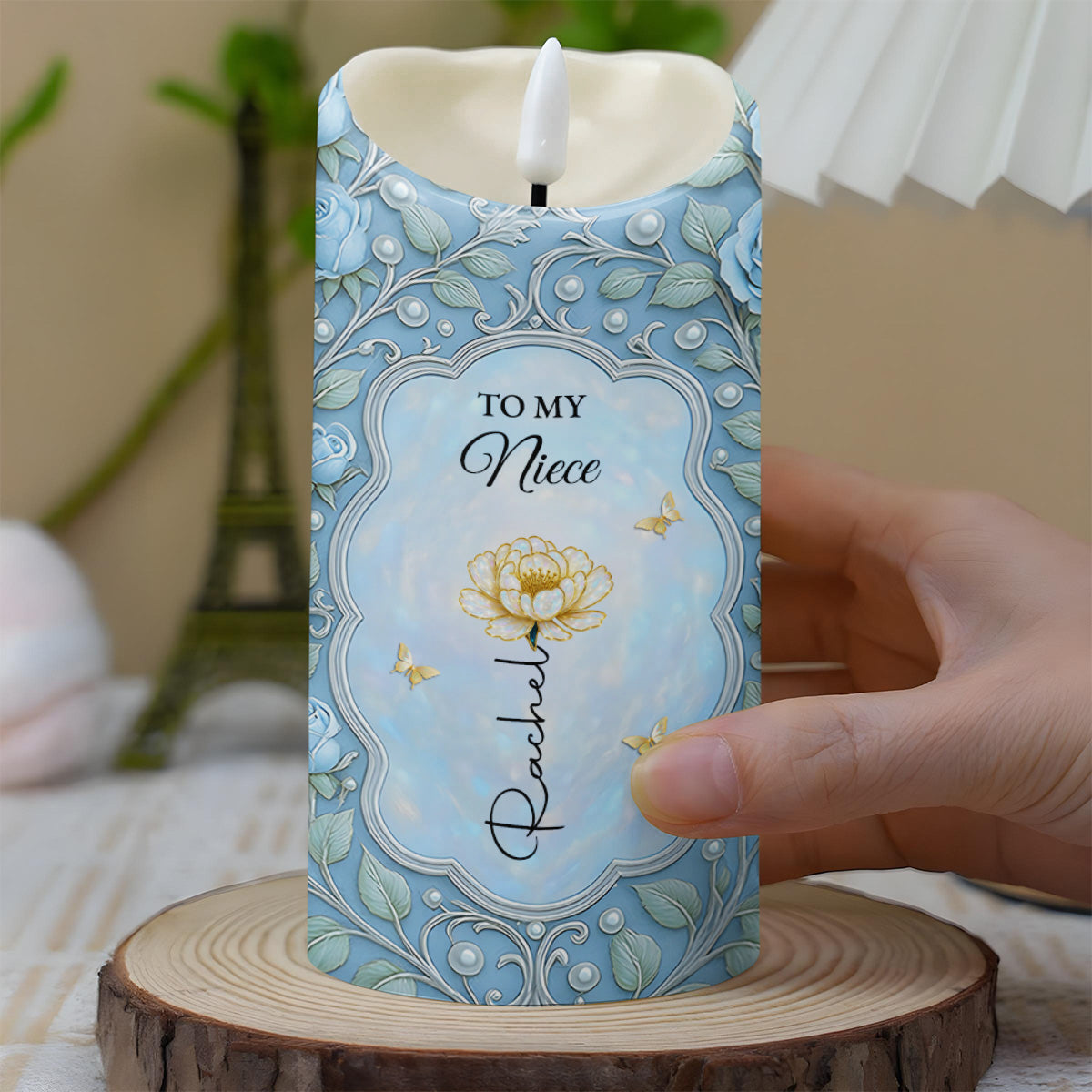 To My Niece, Flower And Butterfly Design - Personalized Custom LED Candle - FAM687_LECA