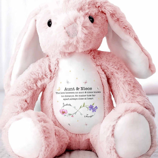 The Love Between An Aunt & Niece, Flowers And Butterflies - Personalized Stuffed Bunny - FAM744_BUN