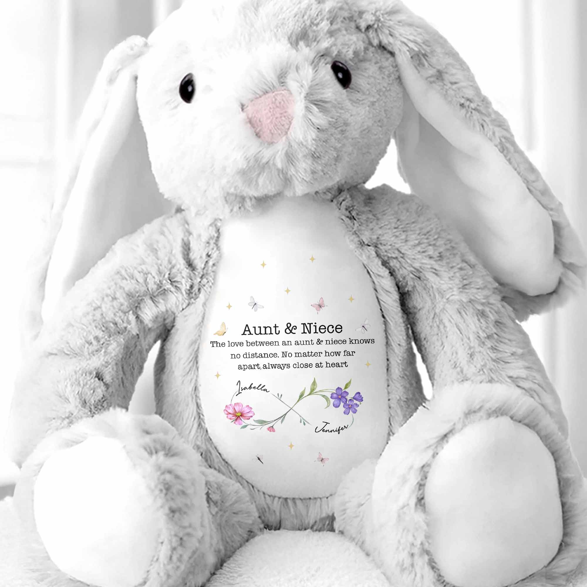 The Love Between An Aunt & Niece, Flowers And Butterflies - Personalized Stuffed Bunny - FAM744_BUN