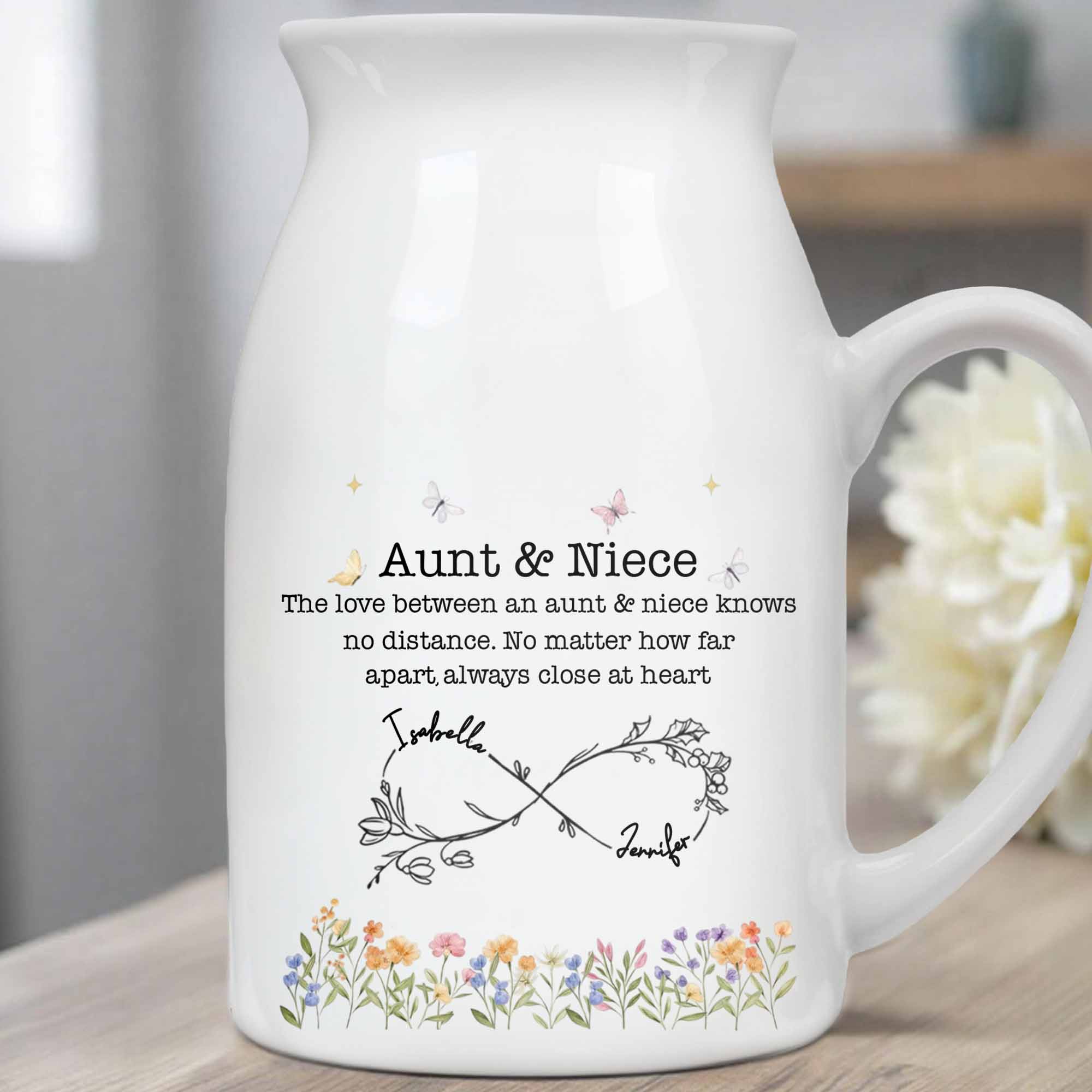 Love Between Aunt & Niece, Flowers And Butterflies - Personalized Ceramic Flower Vase