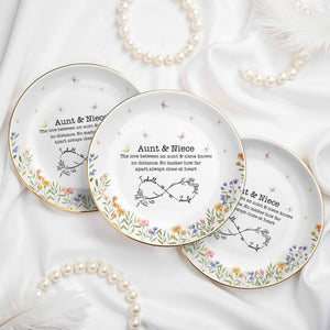 Love Between Aunt & Niece, Floral And Butterfly Design - Personalized Custom Jewelry Dish, Ceramic Dish, Round Shape - FAM744_RCRF