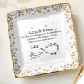Aunt & Niece Love Knows No Distance, Flowers And Butterflies - Personalized Custom Jewelry Dish, Ceramic Dish, Square Shape - FAM744_SCRF