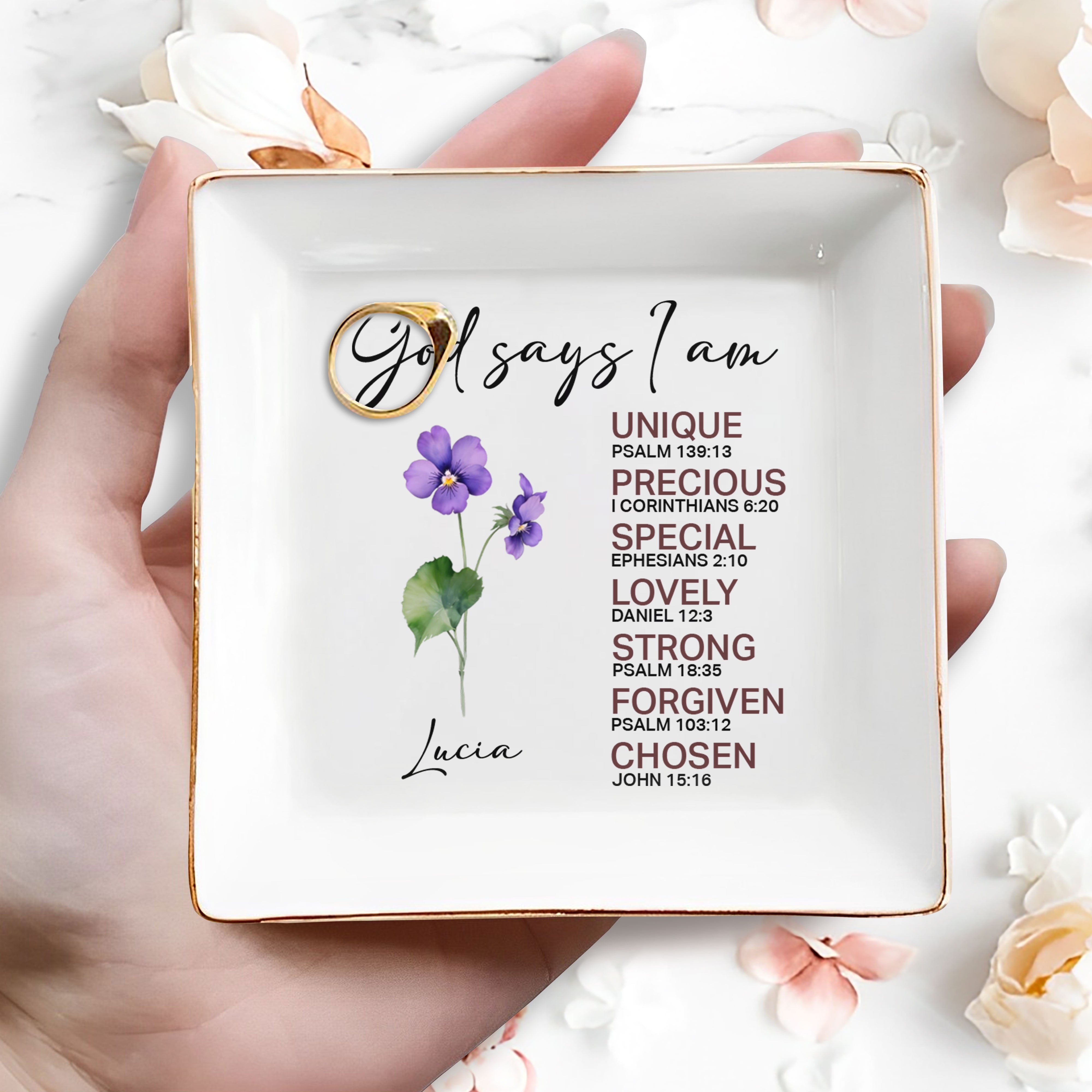 God Says I am Unique, Precious, Special Ceramic Dish - Personalized Custom Jewelry Dish, Square Ceramic Dish - FAM746_SCRD