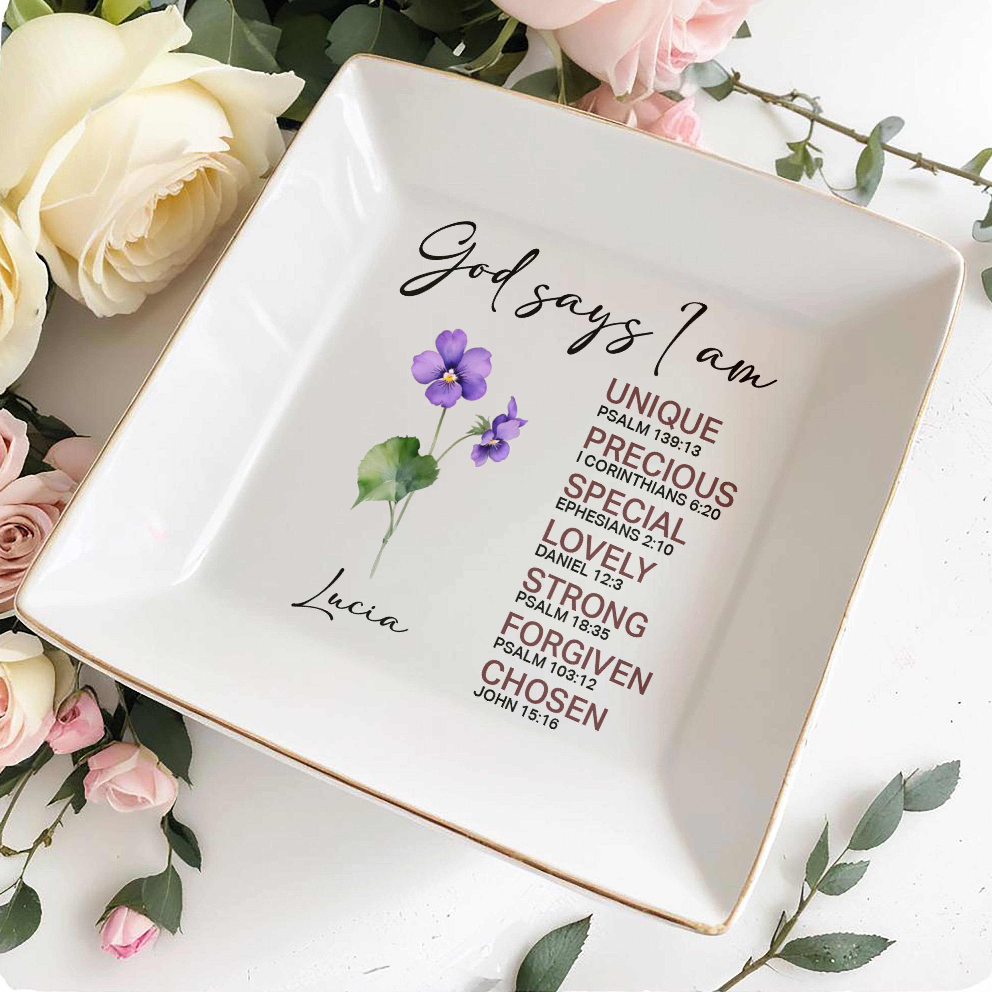 God Says I am Unique, Precious, Special Ceramic Dish - Personalized Custom Jewelry Dish, Square Ceramic Dish - FAM746_SCRD