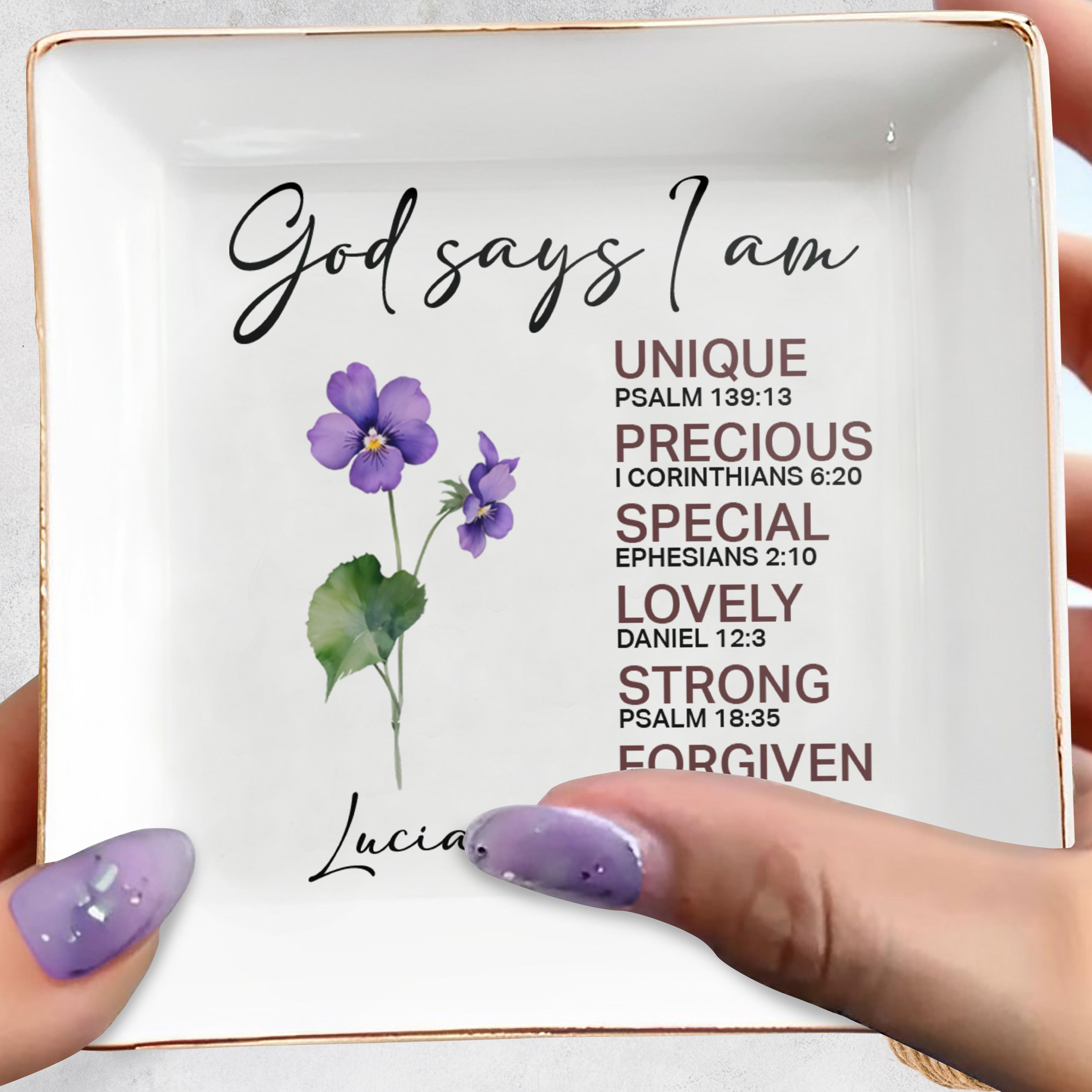God Says I am Unique, Precious, Special Ceramic Dish - Personalized Custom Jewelry Dish, Square Ceramic Dish - FAM746_SCRD