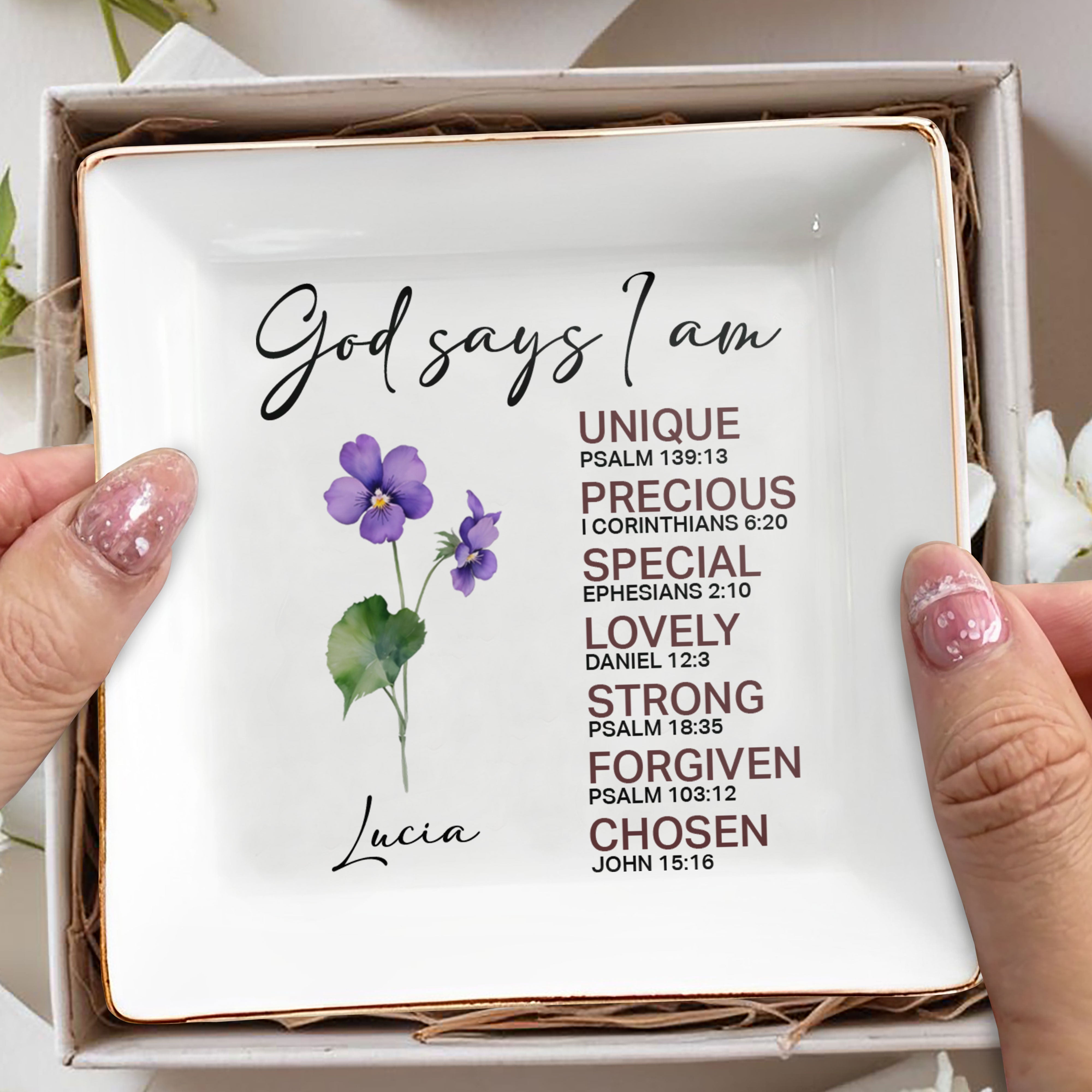 God Says I am Unique, Precious, Special Ceramic Dish - Personalized Custom Jewelry Dish, Square Ceramic Dish - FAM746_SCRD