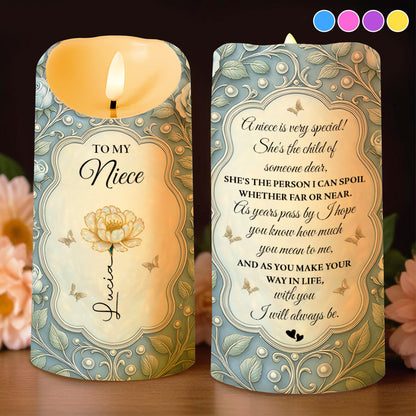 To My Niece, Flower And Butterflies Design - Personalized Custom LED Candle - FAM747_LECA